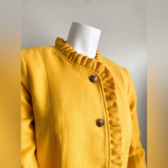 Talbots Yellow Wool Blazer Jacket Ruffle Career Vibrant Preppy Retro Modest 10 - Picture 6 of 12